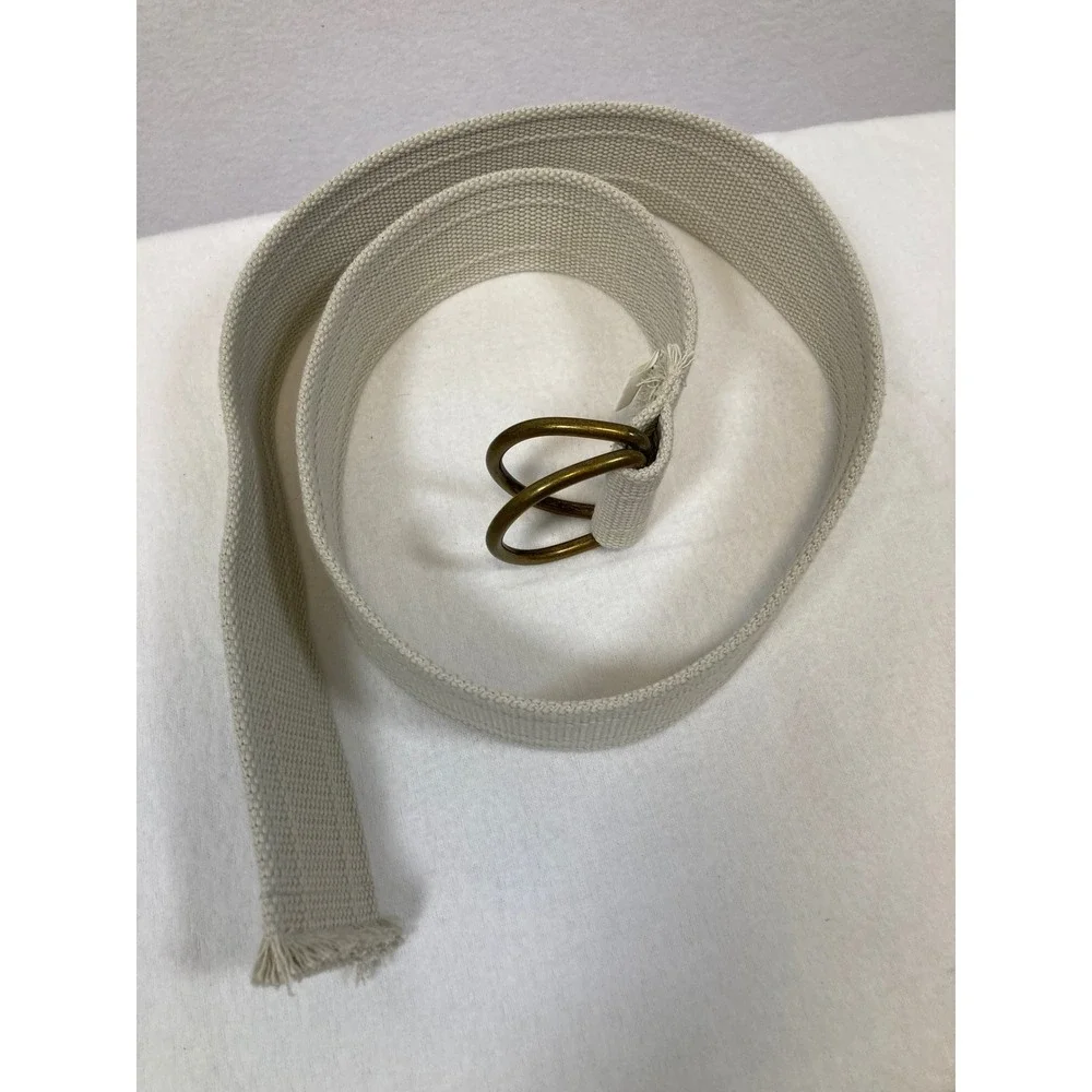 Unbranded D-Ring Web Belt Mens 34‎ Cream Brass Hardware